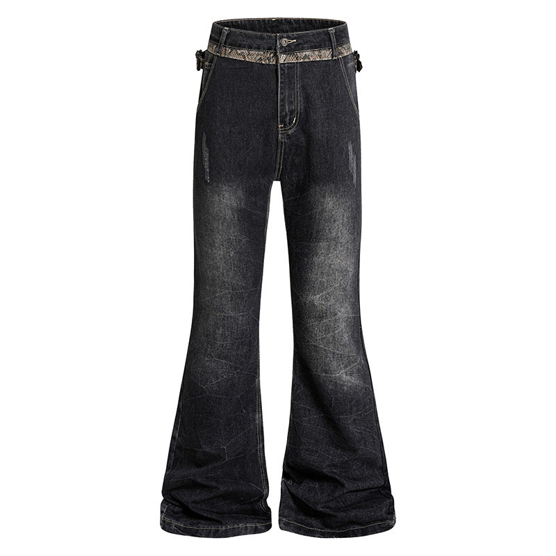 Women's High Waisted Flared Jeans with Adjustable Hip Straps and Vintage Wash Amarae