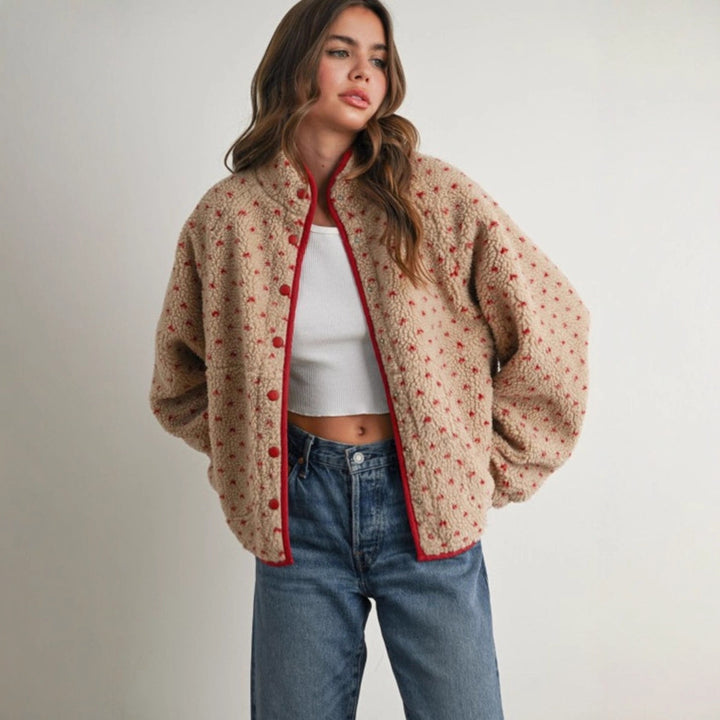 Veste bomber confortable pour femmes avec des boutons décoratifs et en polaire douce Chic & Stil