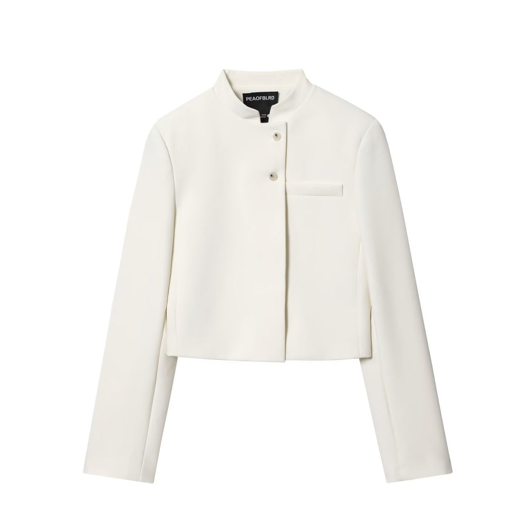 Women's short blazer with stand-up collar and asymmetric button placket Amarae