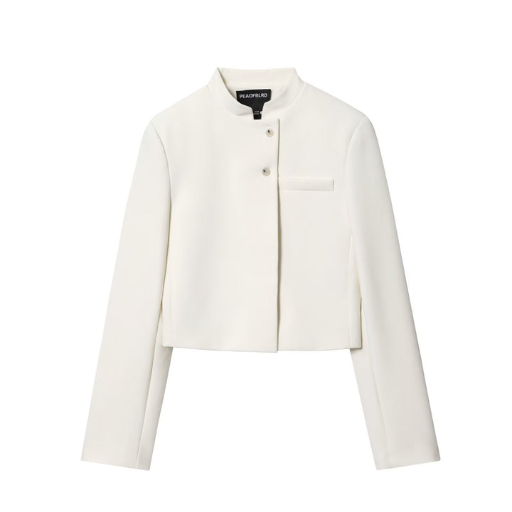 Women's short blazer with stand-up collar and asymmetric button placket Amarae