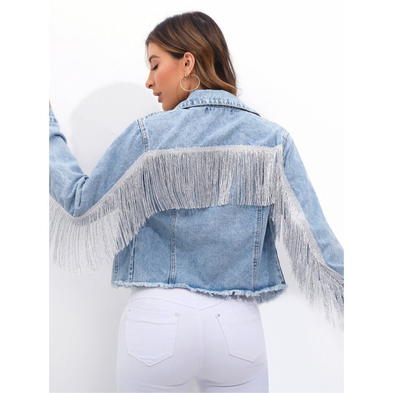 Veste en jean pour femmes avec franges Chic & Stil