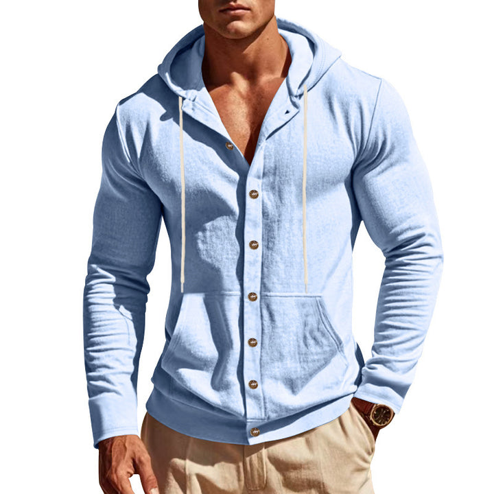 Men's hooded shirt with button placket and practical pockets Chic and style