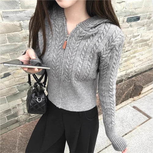 Cardigan à capuche pour femme avec motif de tricot en câble et coupe asymétrique Chic & Stil