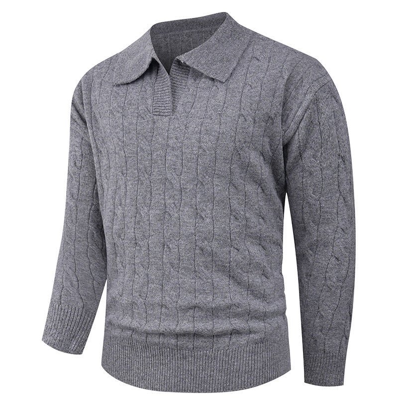 Knit sweater for men with a modern cable pattern and polo collar Lune London