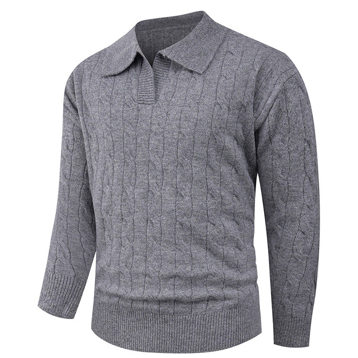 Knit sweater for men with a modern cable pattern and polo collar Lune London