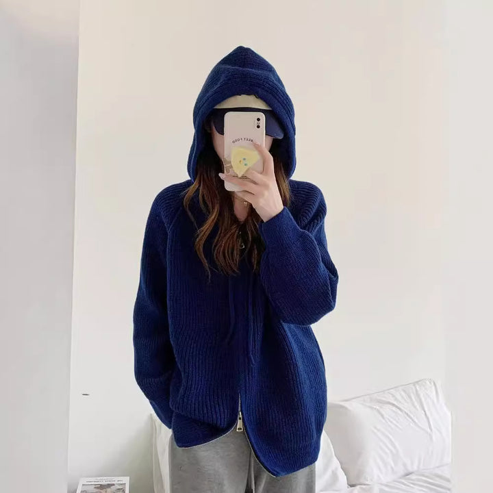 Ladies comfortable knit hoodie with full zip and drawstring Lune London