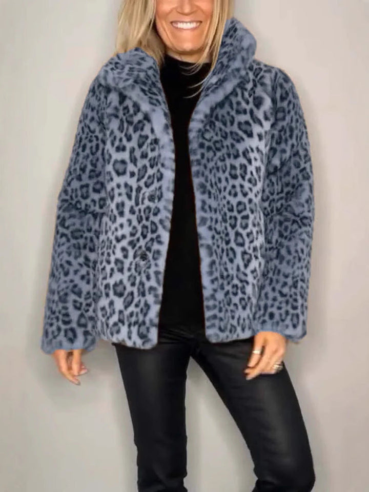 Lune London | Coat Faux Fur Oversized Fit Notched Collar Leopard Print