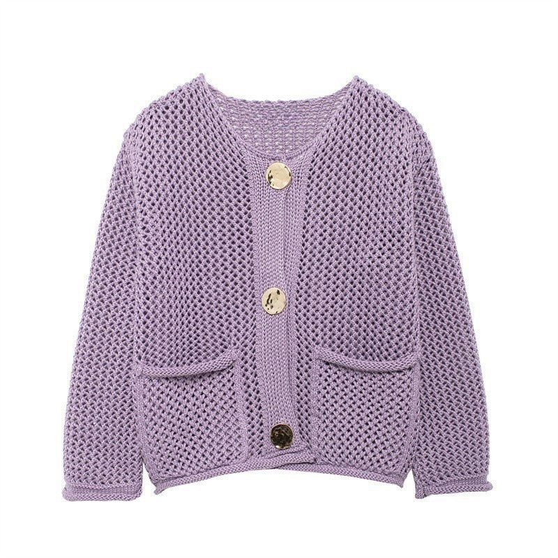 Ladies' knitted cardigan with openwork pattern and practical pockets Lune London
