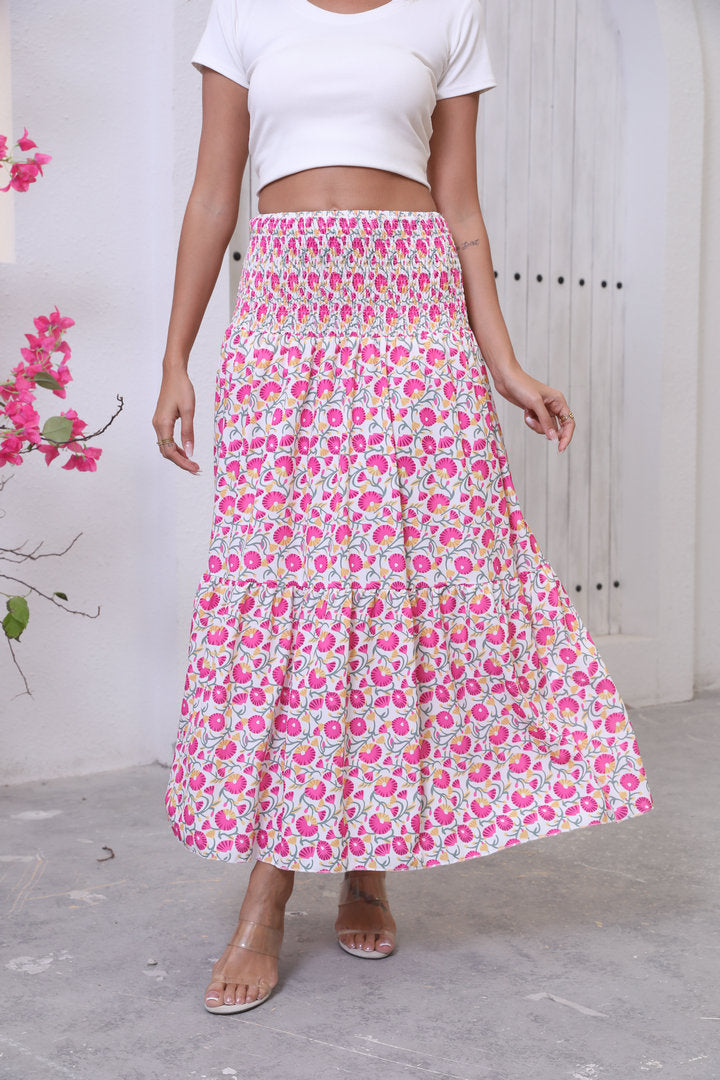 Lune London ruffled maxi skirt for women with gathered belt