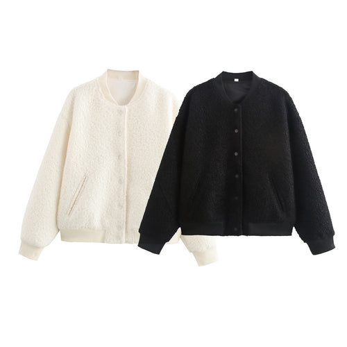 Ladies fleece jacket with textured fabric and practical button closure Amarae