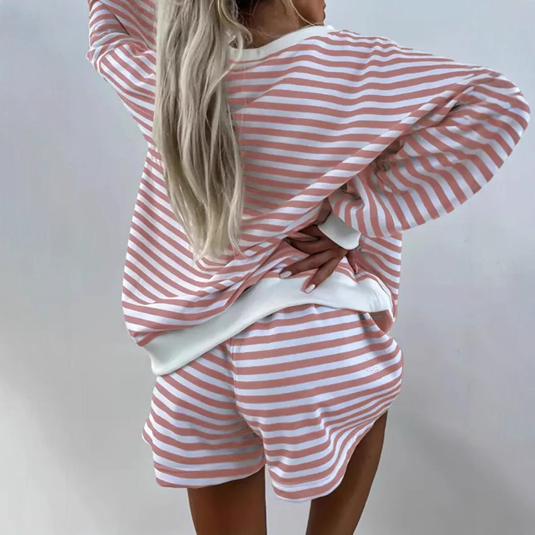 Ladies Striped Sports Top with Short Shorts Lune London