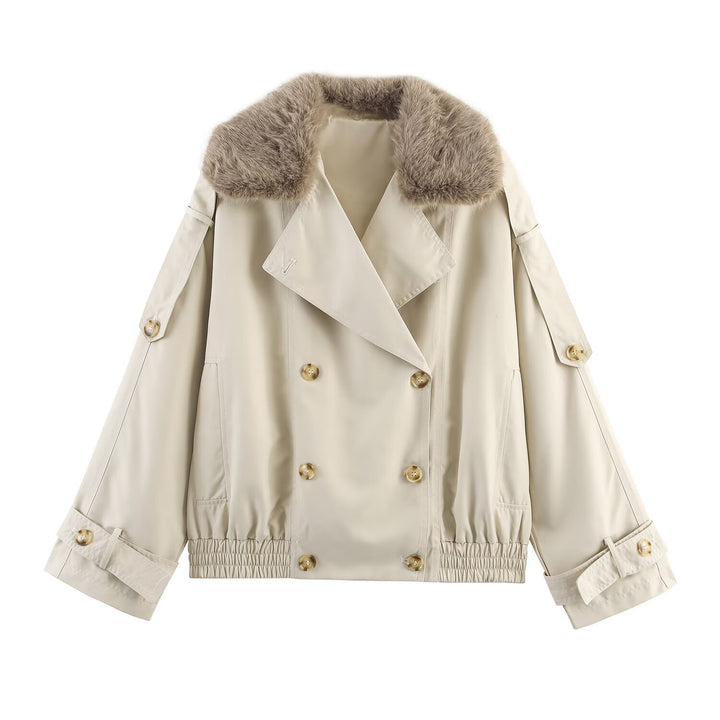 Transitional jacket for women with a luxurious faux fur collar and practical buttons Lune London
