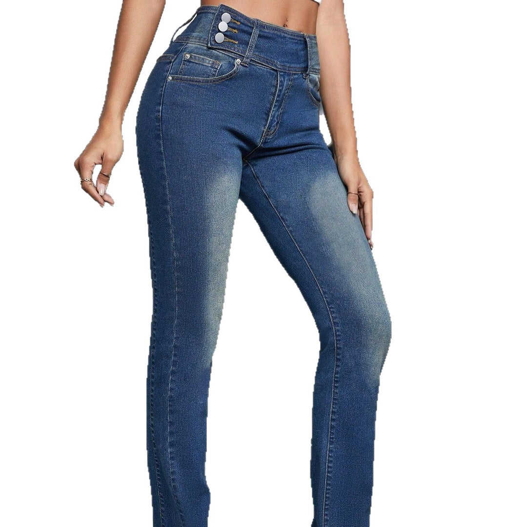 Women's high-waisted slim-flared jeans with center seam and shaping waistband Amarae