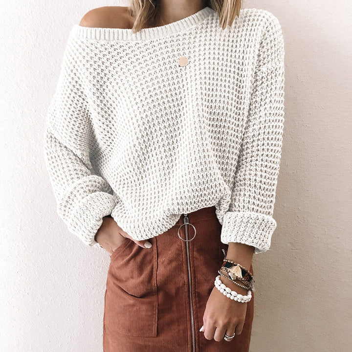 Casual knit sweater for women with a loose fit and an off-shoulder design Lune London