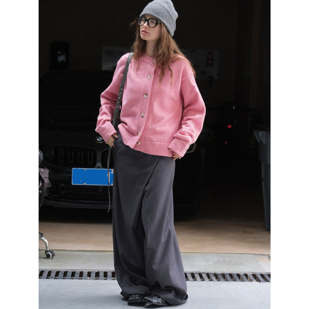 Women's Loose Fine Knit Button Cardigan with Drop Shoulder Amarae