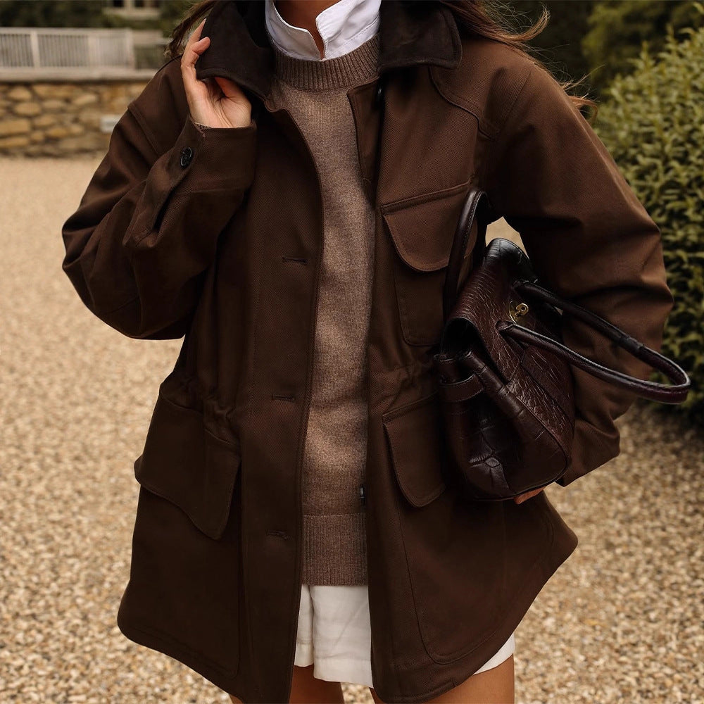 Women's Oversize Field Jacket with flap pockets and waist draw Amarae