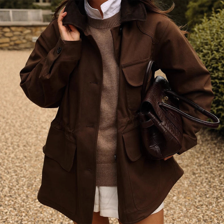 Women's Oversize Field Jacket with flap pockets and waist draw Amarae