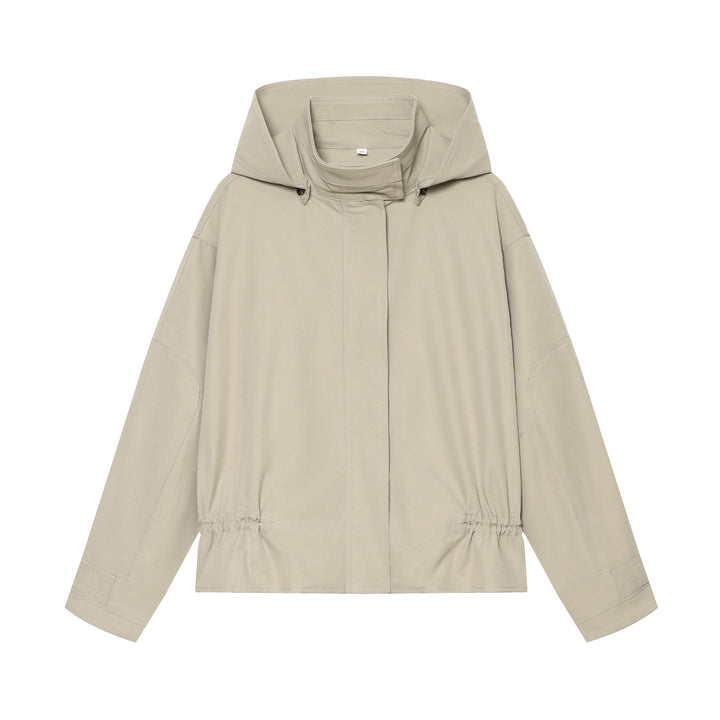 Women short parka with high funnel collar, drawstring waist and concealed button placket Amarae