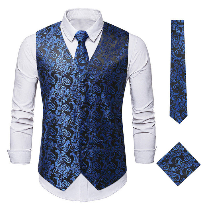 Men's Elegant Vest with Fine Paisley Pattern and Matching Tie Set Lune London