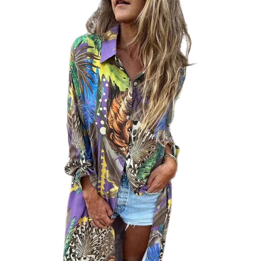 Long sleeve blouse for women with animal print and casual fit Lune London
