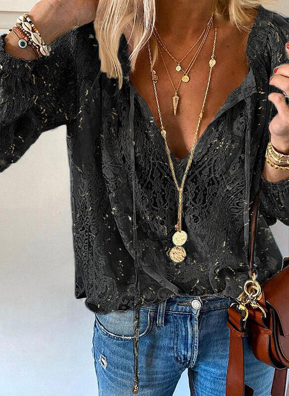 Women's elegant blouse with fine lace and deep V-neck Lune London