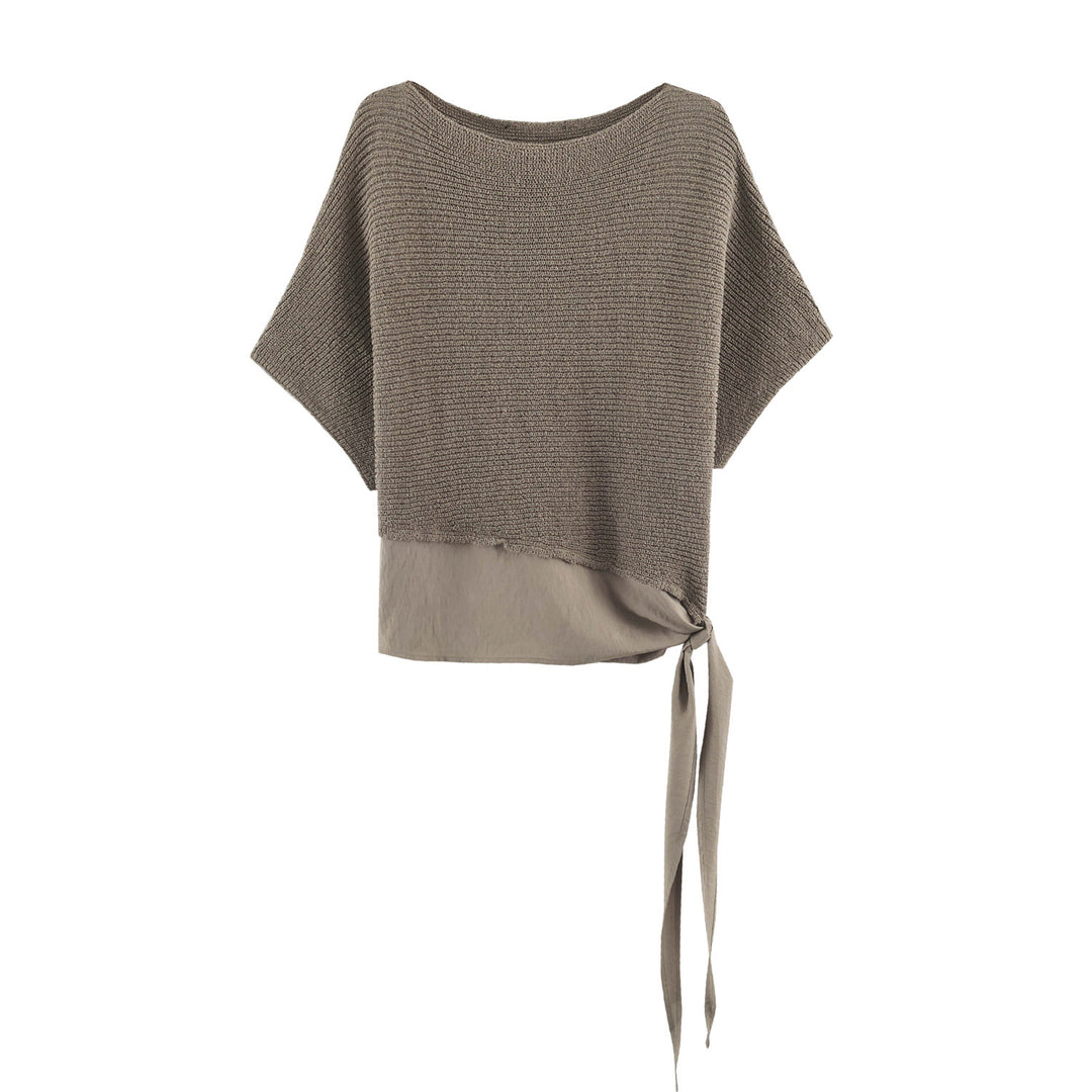 Women's Oversized Fine Knit Poncho with Asymmetrical Hem and Tie Band Amarae