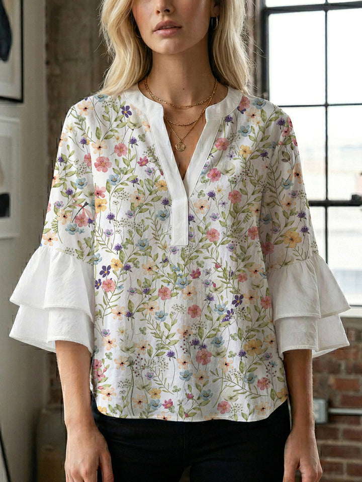 Women's blouse with voluminous sleeves and floral design Lune London