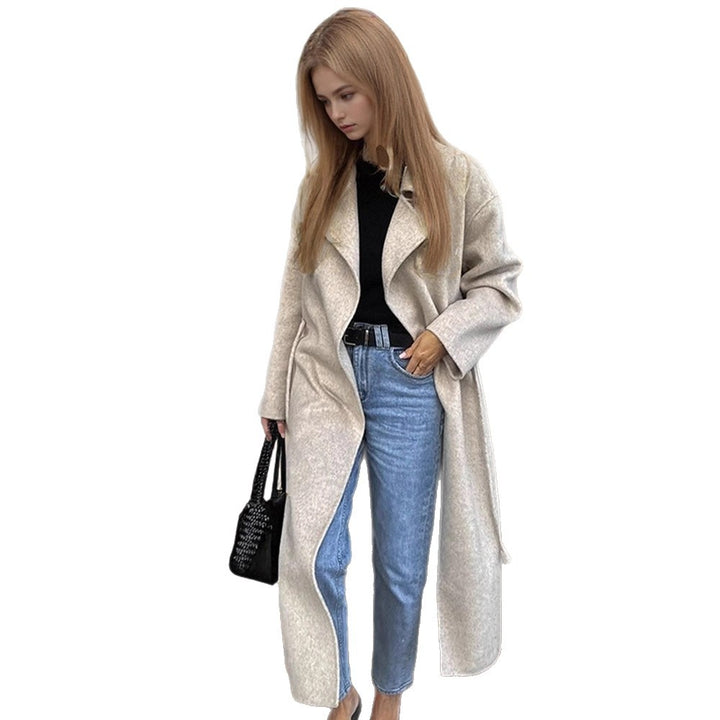 Women's Oversized Wool Blend Coat with Open Fall, Wide Shawl Collar, and Straight Cut Amarae