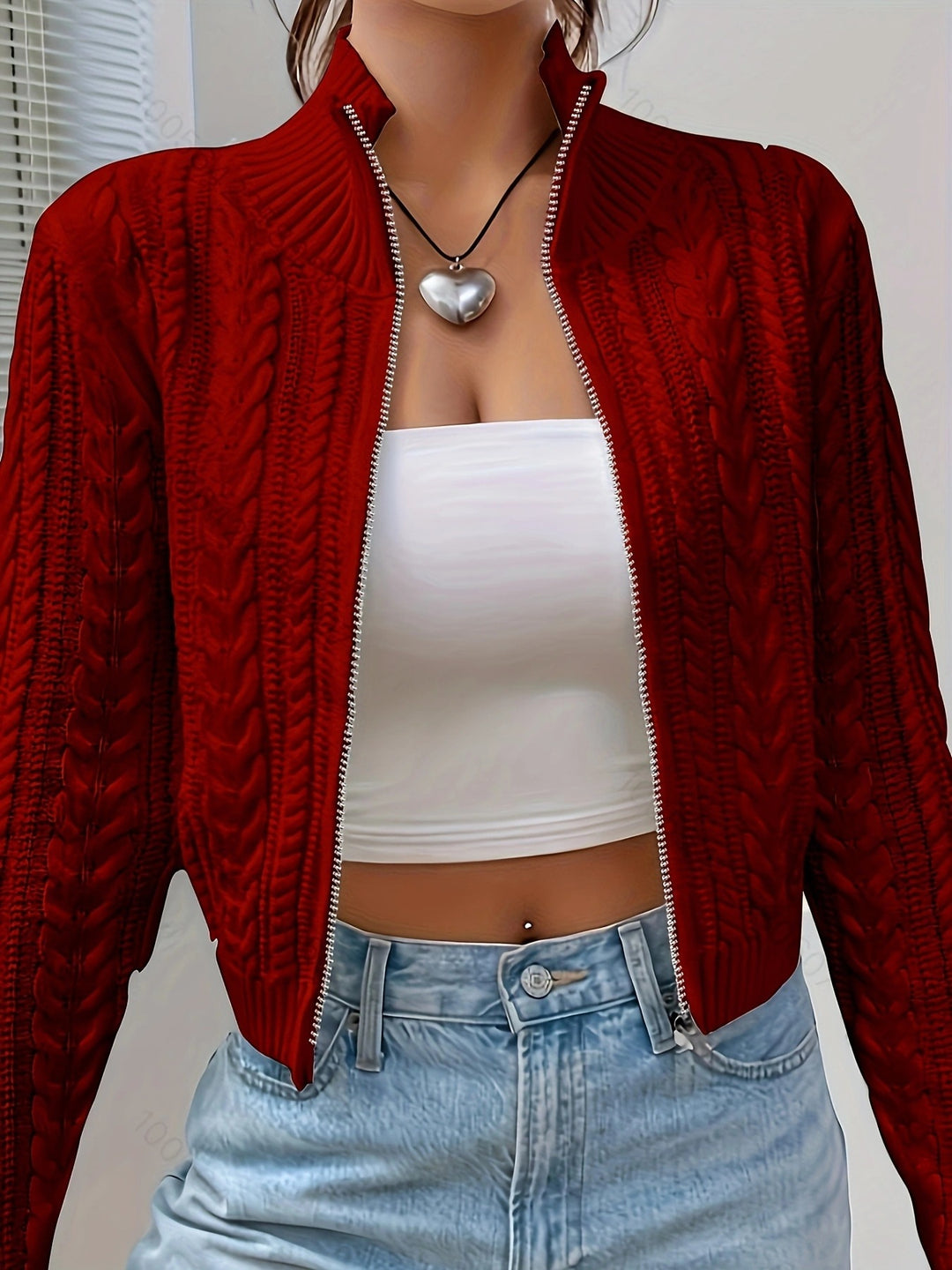Cardigan pour femmes avec design à col montant et fermeture éclair stylée Chic & Stil