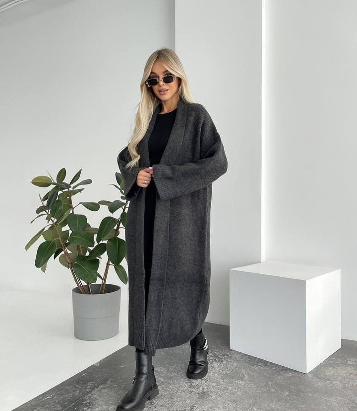 Ladies Long Cardigan with Deep Collar Lune London