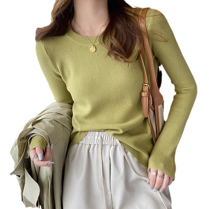 Pull en tricot côtelé ajusté pour femmes avec col rond