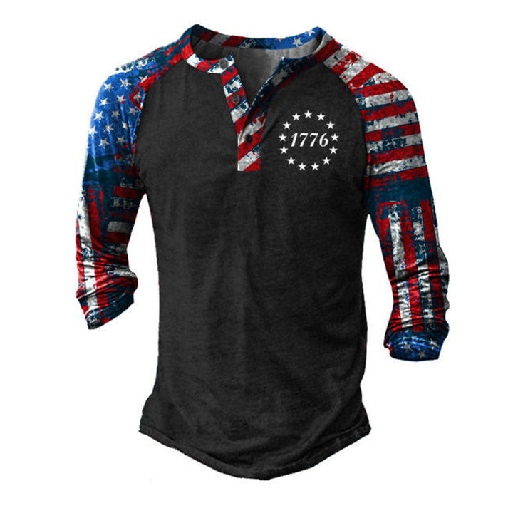 Men's Long Sleeve Henley T-Shirt with Creative Print and Stylish Button Closure Lune London