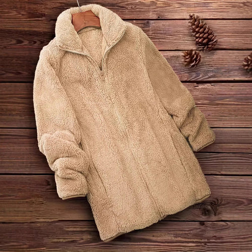 Ladies Soft Teddy Jacket with High Collar and Side Pockets Amarae