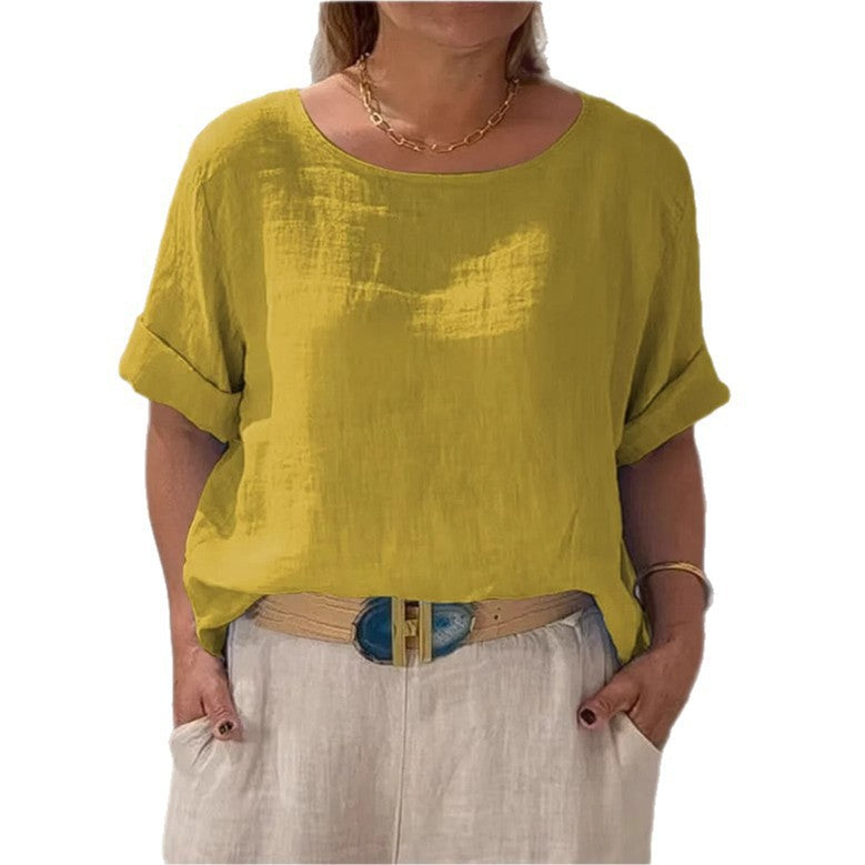 Blouse en lin léger pour femme avec coupe décontractée et manches retroussées Chic & Stil
