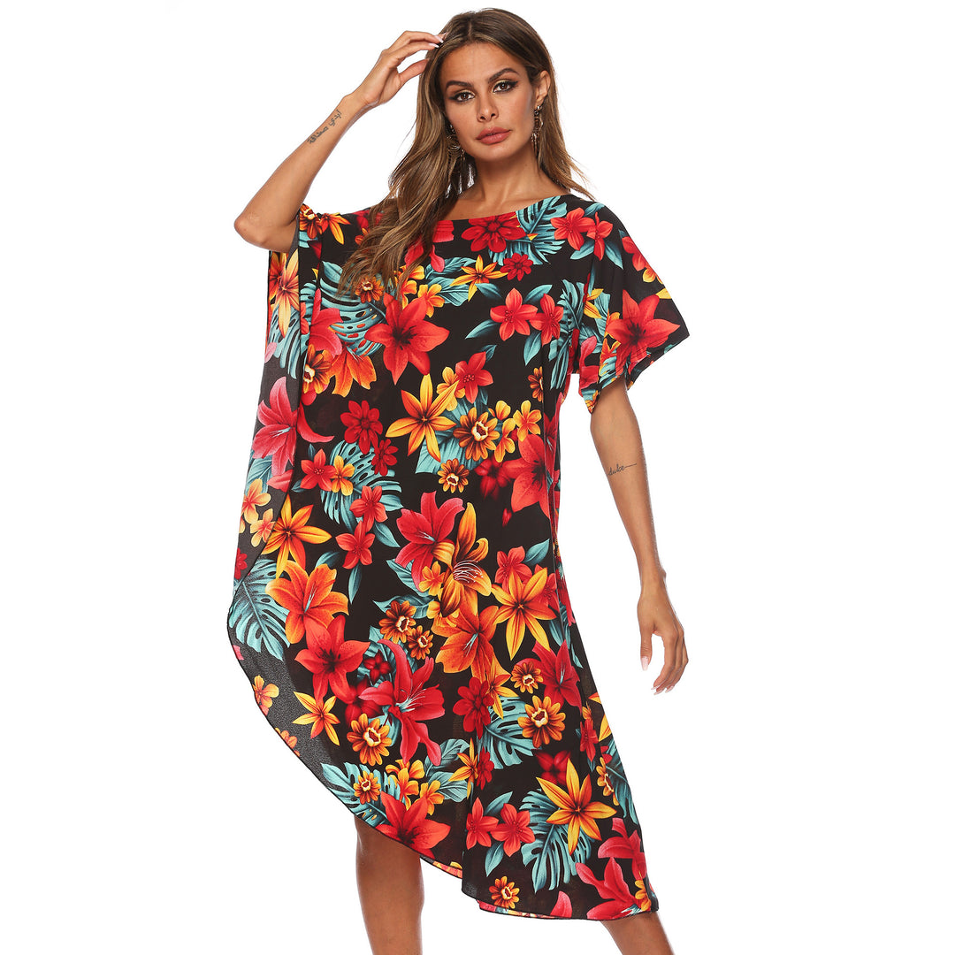 Chic Floral Print Kaftan Dress Women Style