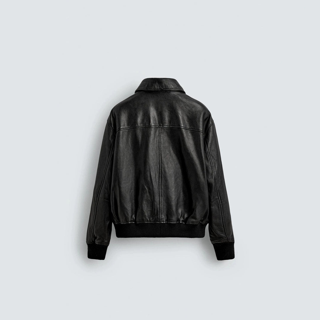 Men's smooth leather blouson in pilot style with shirt collar and patch flap pockets Amarae