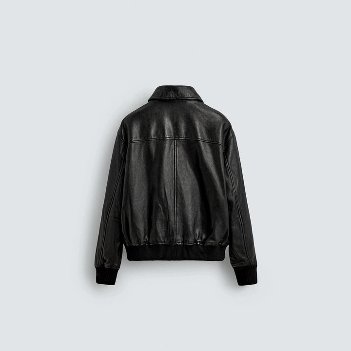 Men's smooth leather blouson in pilot style with shirt collar and patch flap pockets Amarae