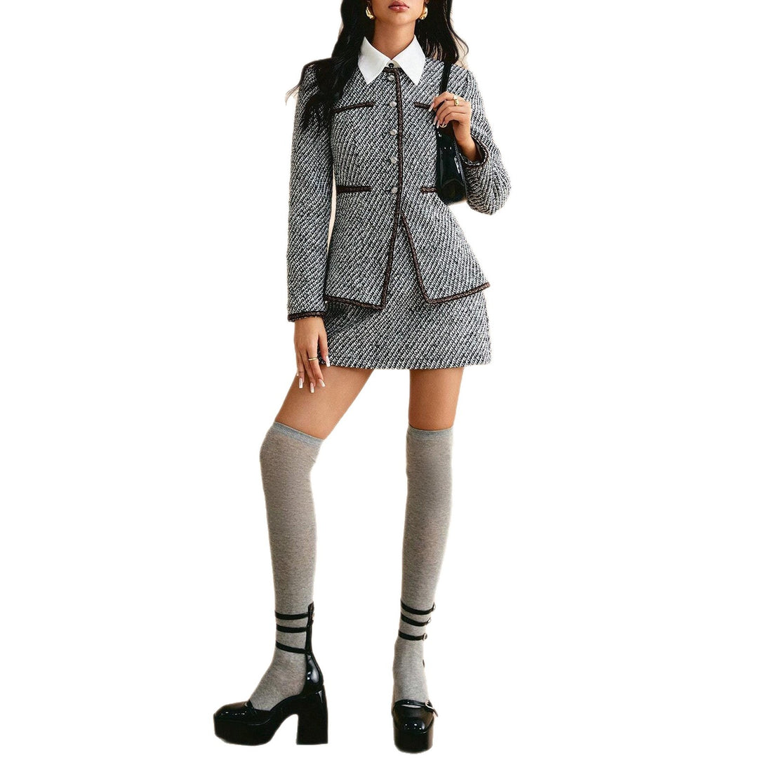 Women tweed blazer skirt set with stylish collar and elegant details Lune London