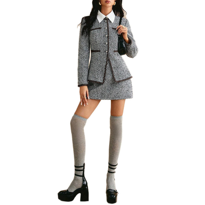 Women tweed blazer skirt set with stylish collar and elegant details Lune London