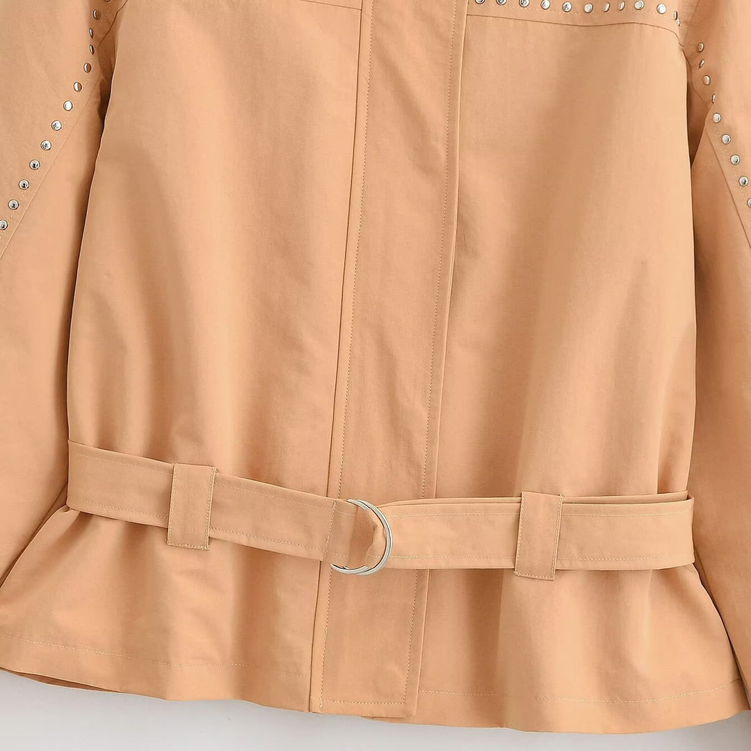 Women's short jacket with studded detailing, stand-up collar and belted waist Amarae