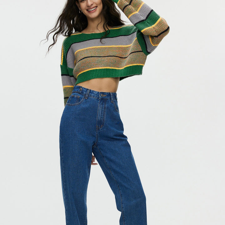 Short knit sweater for women with colorful striped pattern Lune London