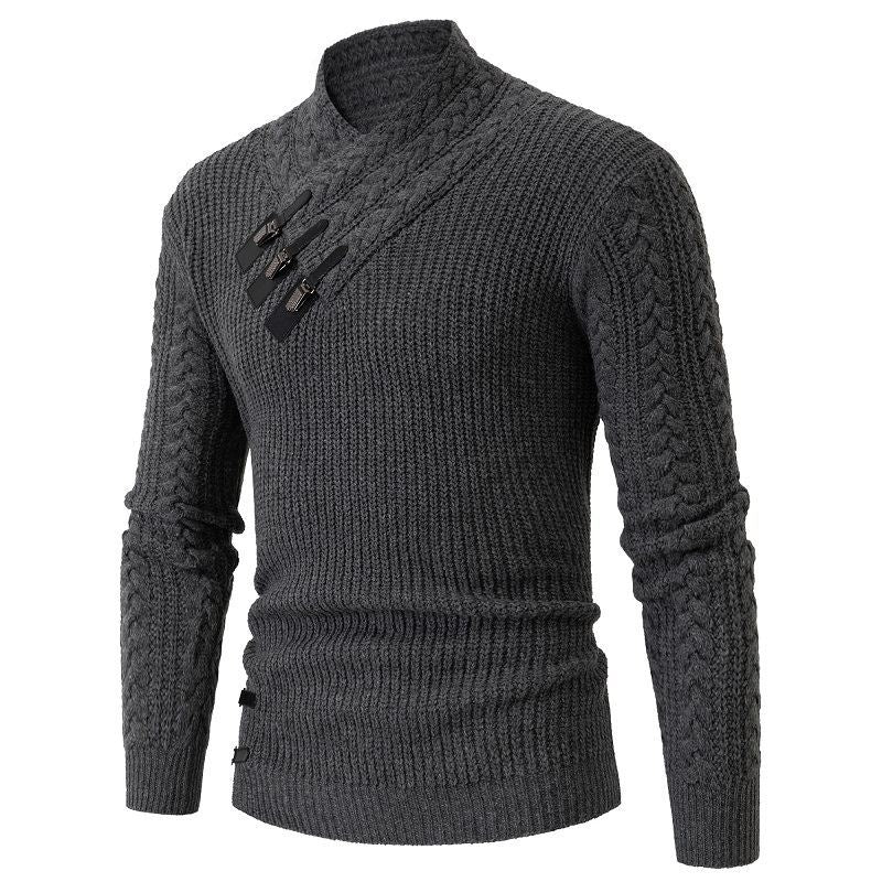 Men's Knit Sweater with Asymmetric Collar and Decorative Zipper Lune London