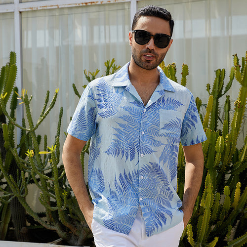 Short sleeve shirt for men with tropical leaf design Amarae