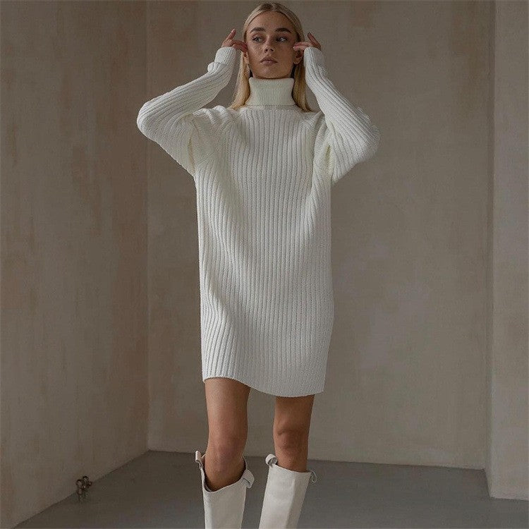 Knitted dress for women with high collar and long sleeves Lune London