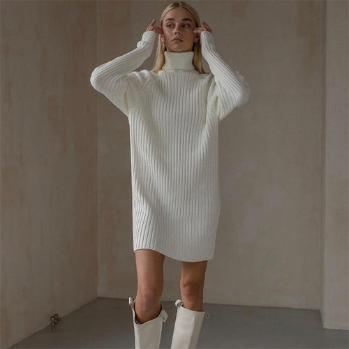 Knitted dress for women with high collar and long sleeves Amarae