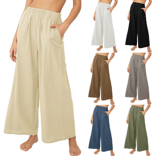 Wide palazzo pants for women with elastic waistband and side pockets Amarae