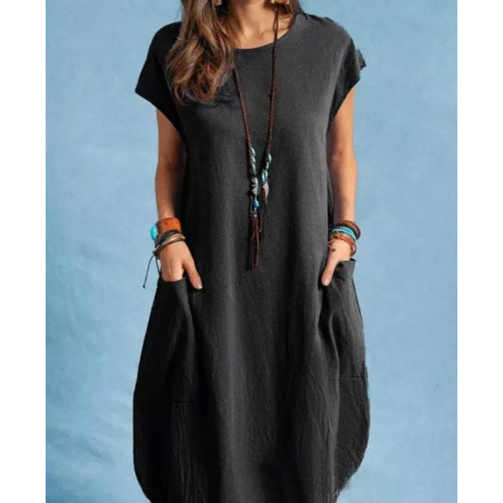 Casual summer dress for women with practical side pockets and round neckline Lune London