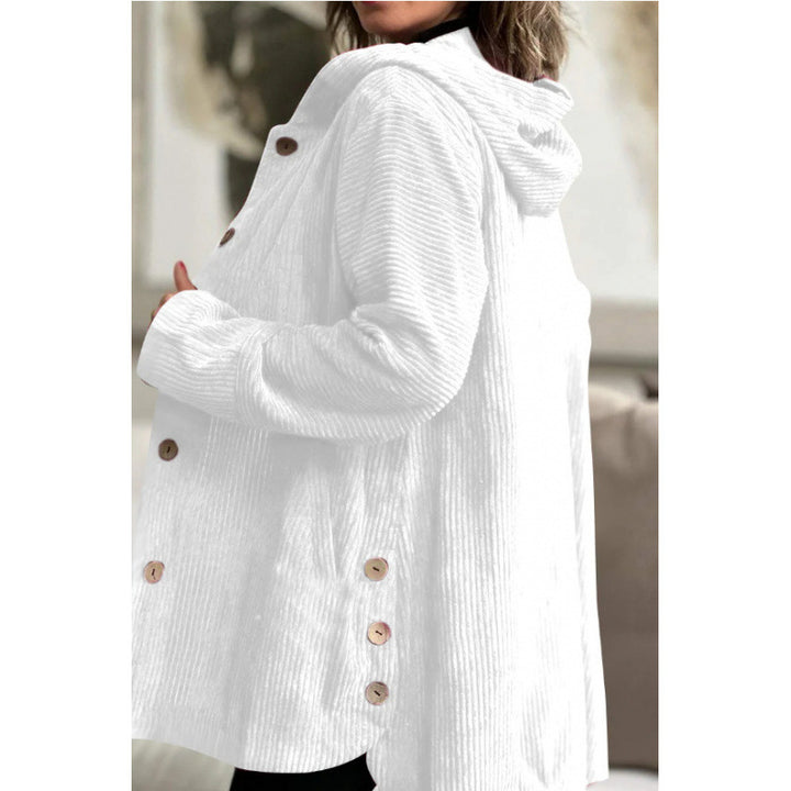 Ladies Cozy Corduroy Jacket with Hood and Button Closure Lune London