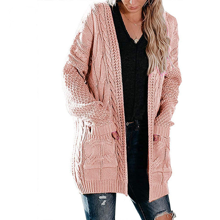 Women chunky knit cardigan with feminine silhouette and practical pockets Lune London