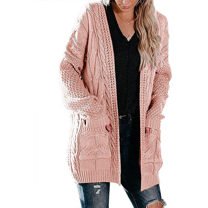Women chunky knit cardigan with feminine silhouette and practical pockets Lune London